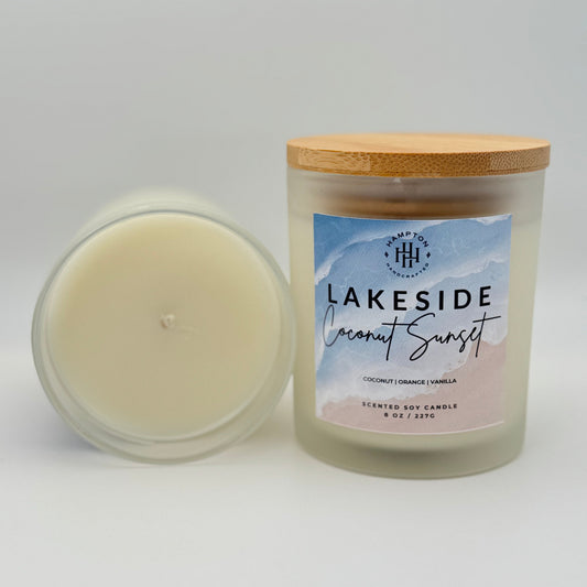Lakeside Coconut sunset candle white background